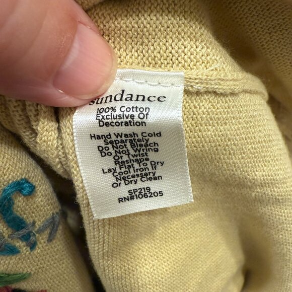 Sundance Embroidered Floral Yellow 100% Cotton Cardigan Sweater Size M - Picture 4 of 4